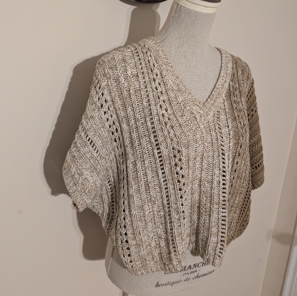 Banana Republic V-Neck Short Sleeve Gradient Melange Cotton Sweater Medium Large